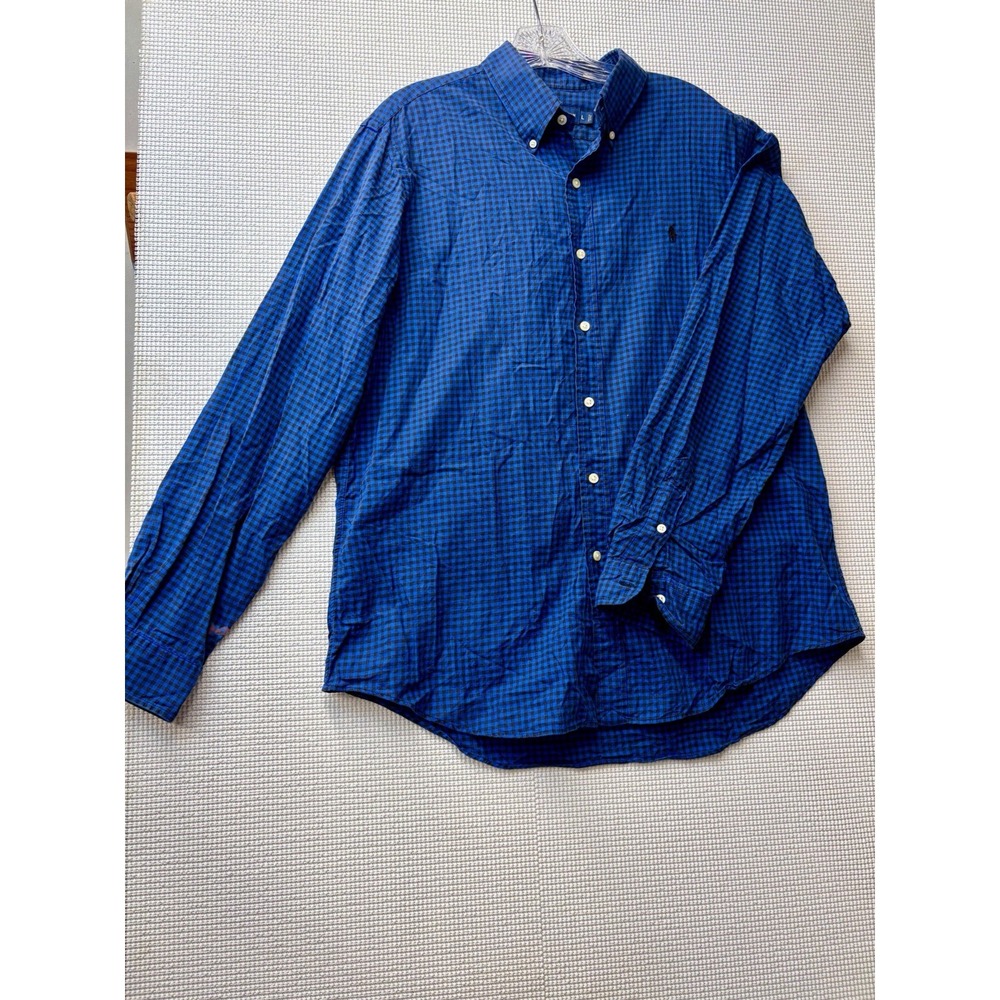 Ralph Lauren Men's Long Sleeve Button-Up Size L Dark Blue Black Squares